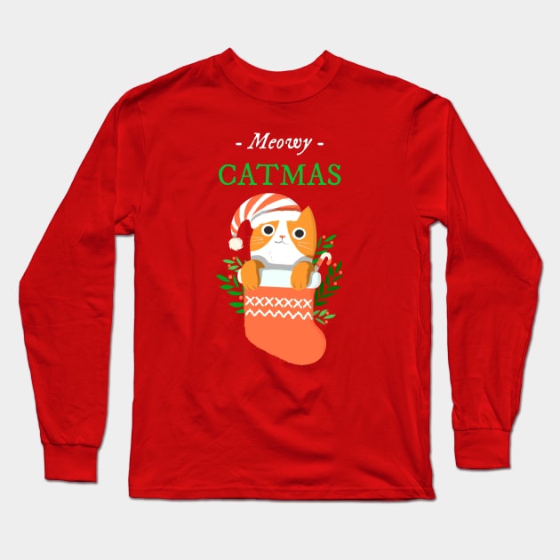 Meowy Catmas! Long Sleeve T-Shirt by MellowGroove